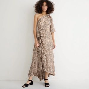 JCREW ONE SHOULDER RUFFLE HEM DRESS IN LEOPARD SZ 6 NWT